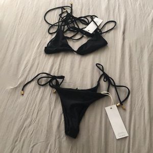 Black tie bathing suit